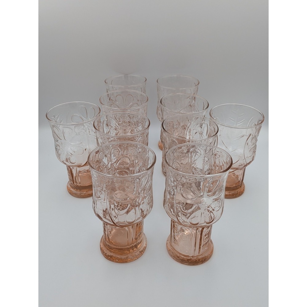 Vintage Libbey Country Garden Pink Glass 6" Iced Tea Tumblers,  Set of 10